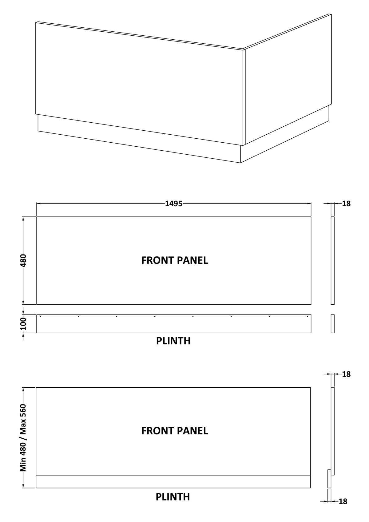 NUIE Straight Front Panel & Plinth (1500mm)