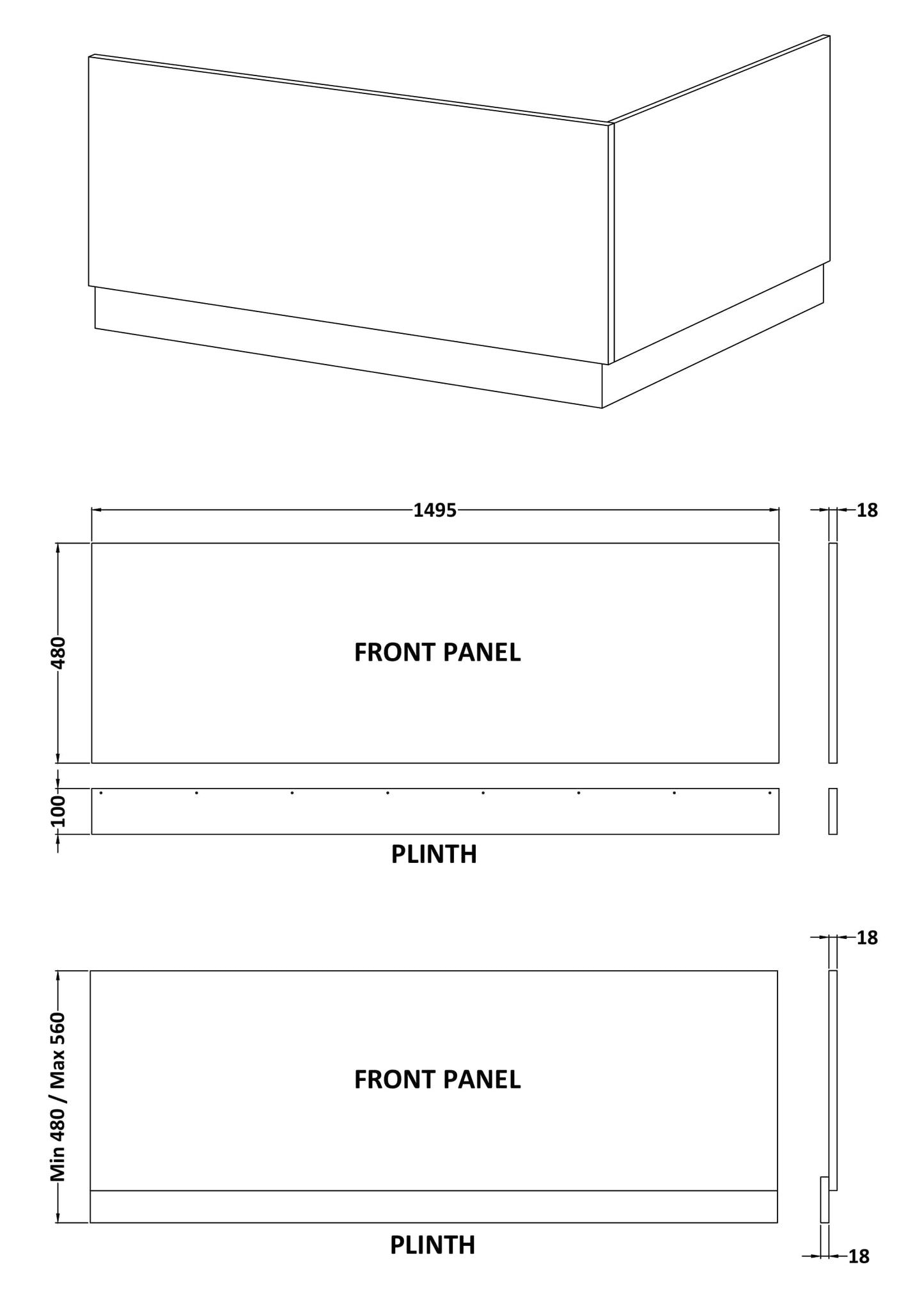 NUIE Straight Front Panel & Plinth (1500mm)