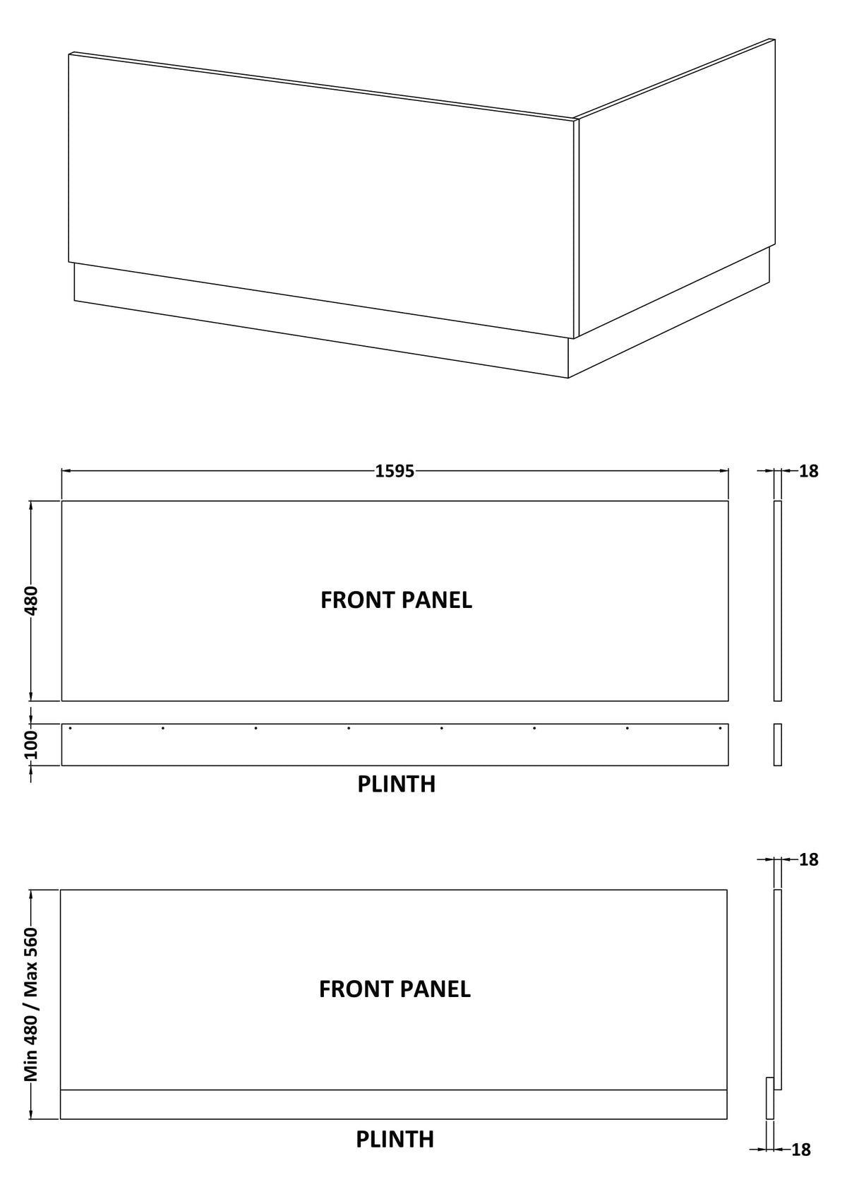 NUIE Straight Front Panel & Plinth (1600mm)