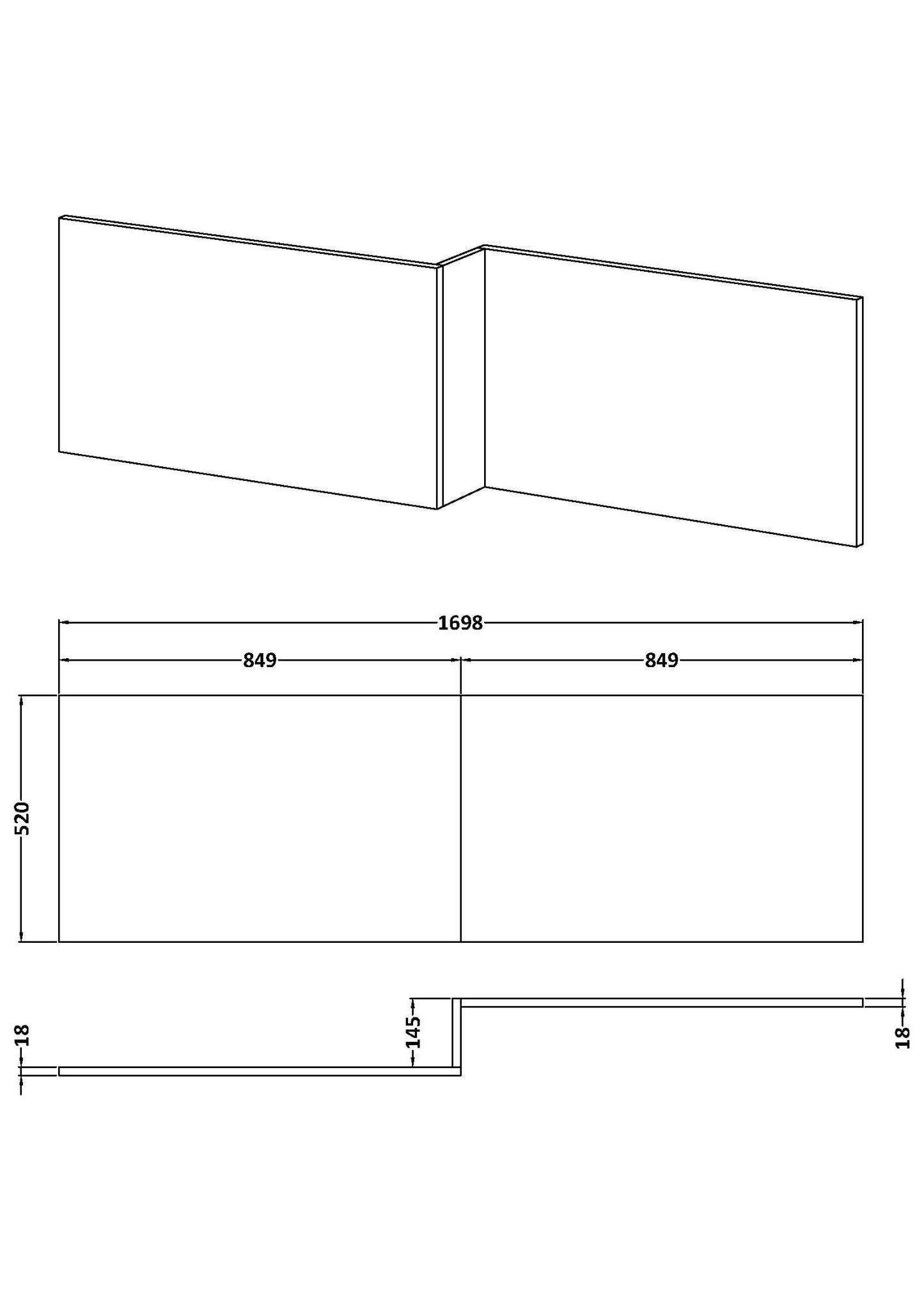 NUIE 1700mm Square Shower Bath Front Panel