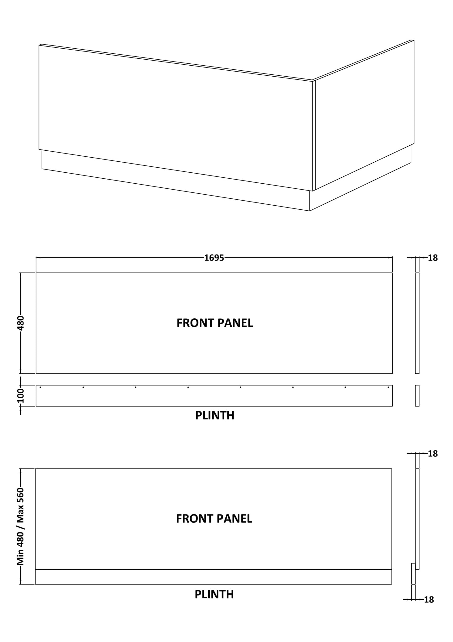 Hudson Reed 1700mm Bath Front Panel & Plinth