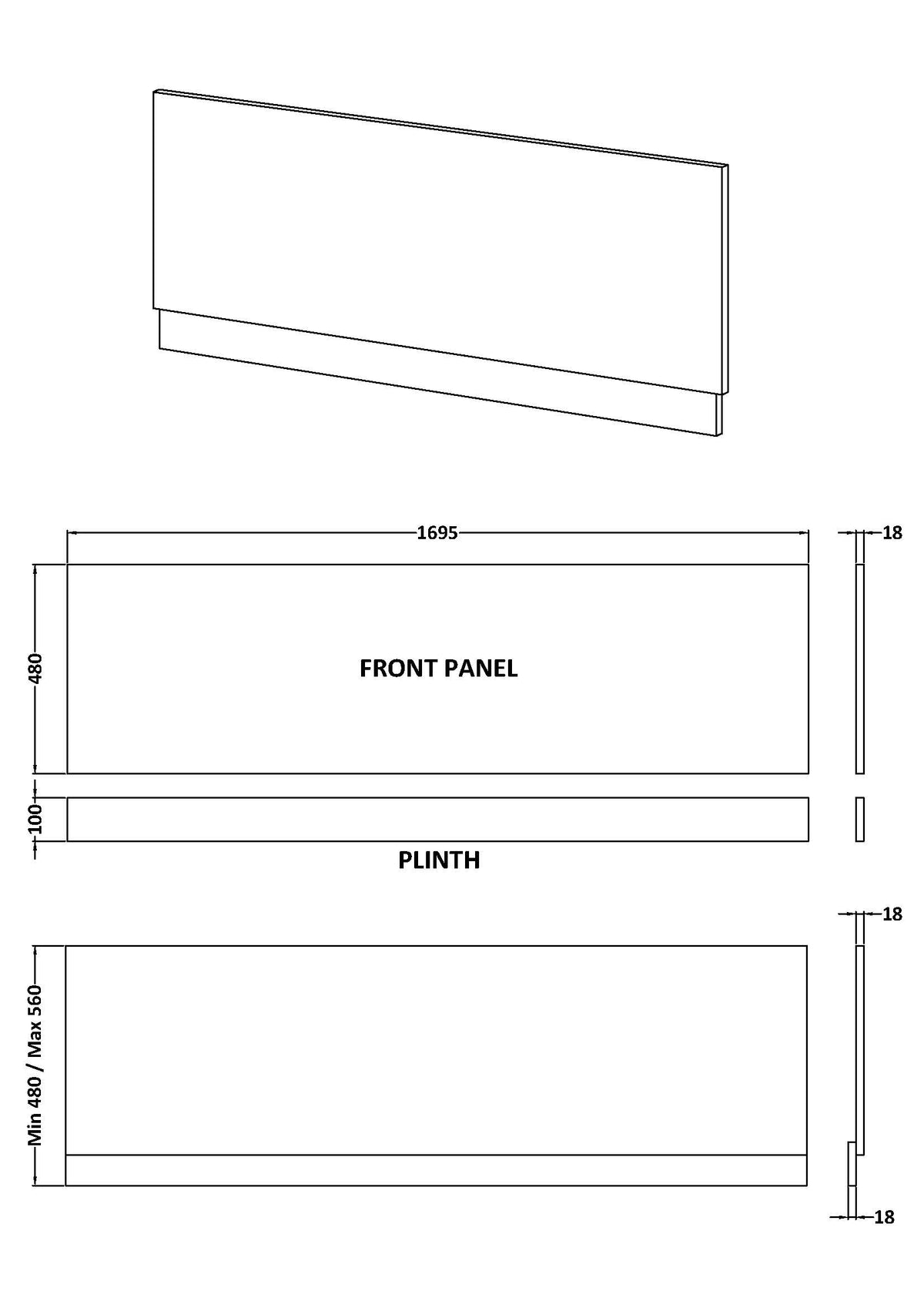NUIE Straight Front Panel & Plinth (1700mm)