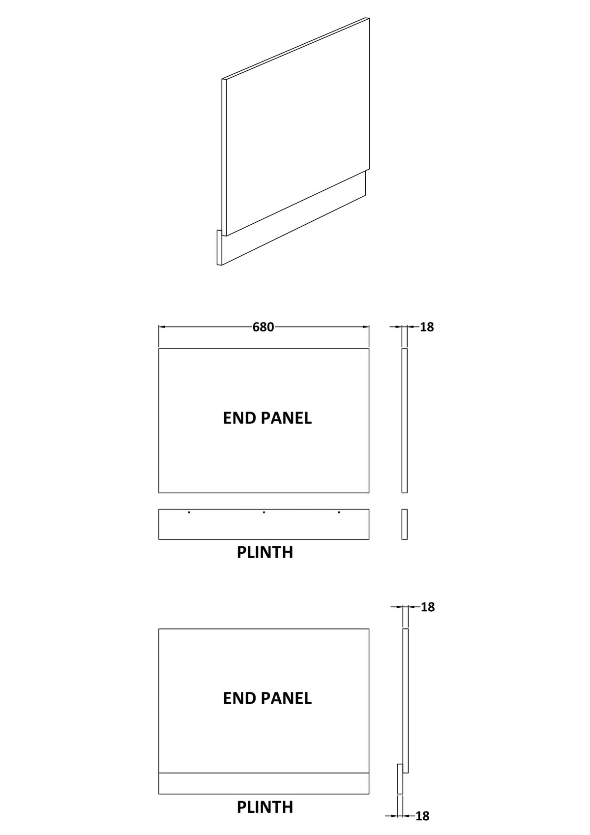 NUIE 700mm Bath End Panel & Plinth