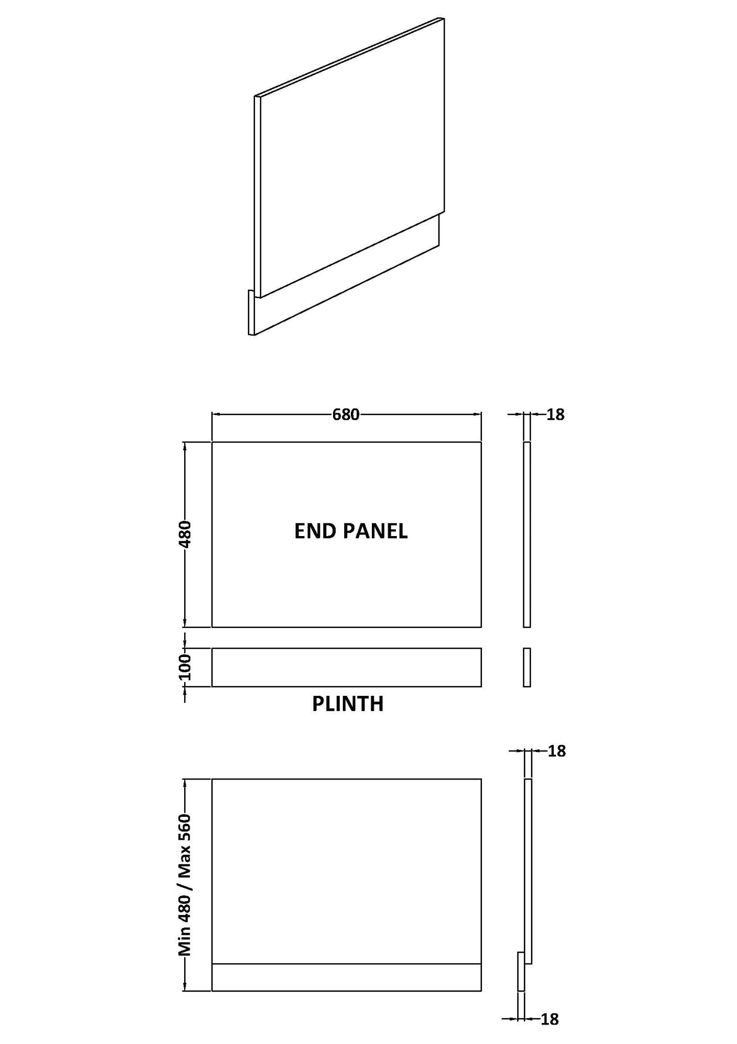 NUIE Straight End Panel & Plinth (700mm)