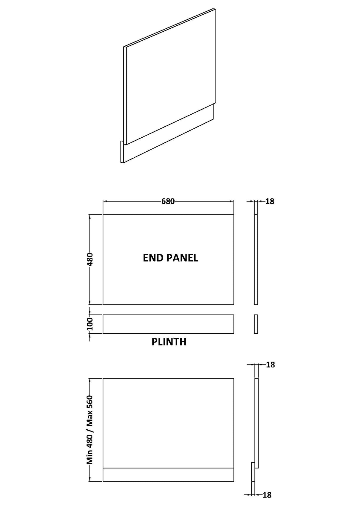NUIE Straight End Panel & Plinth (700mm)