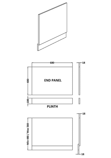NUIE 700mm Bath End Panel & Plinth