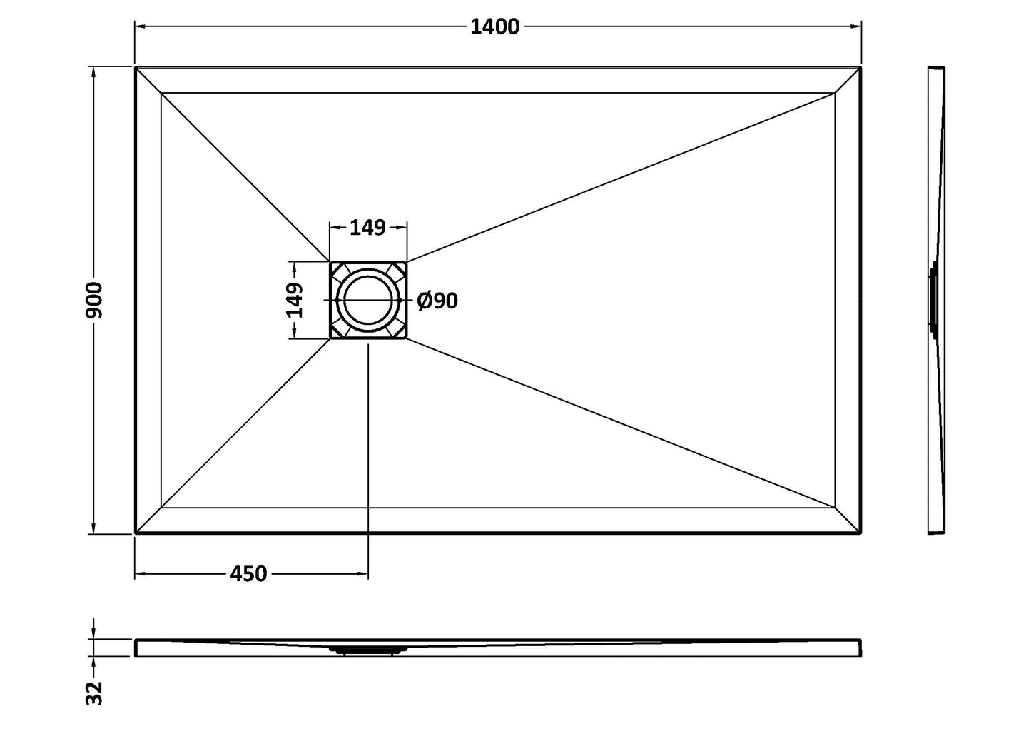 NUIE Rectangular Shower Tray 1400 x 900mm