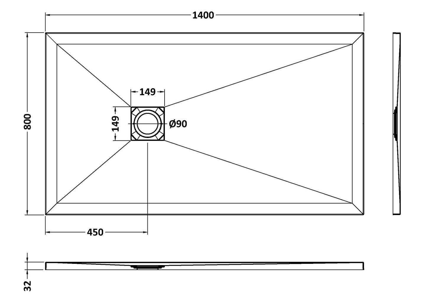 NUIE Rectangular Shower Tray 1400 x 800mm