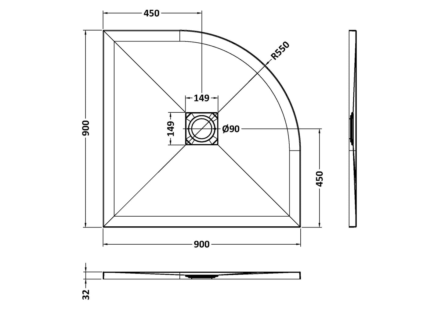 NUIE Quad Shower Tray 900 x 900mm