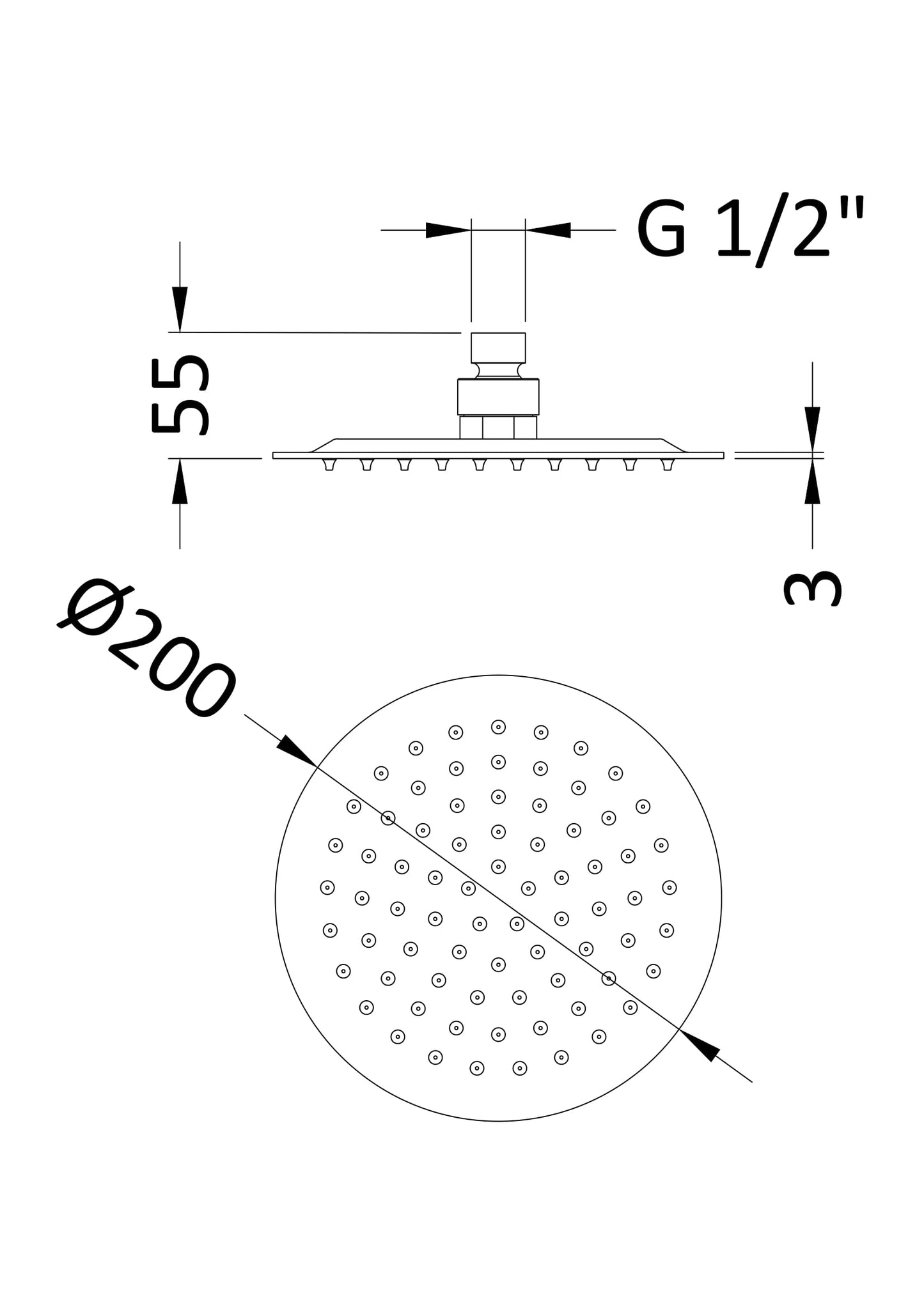 NUIE Round Fixed Head 200mm in Diameter