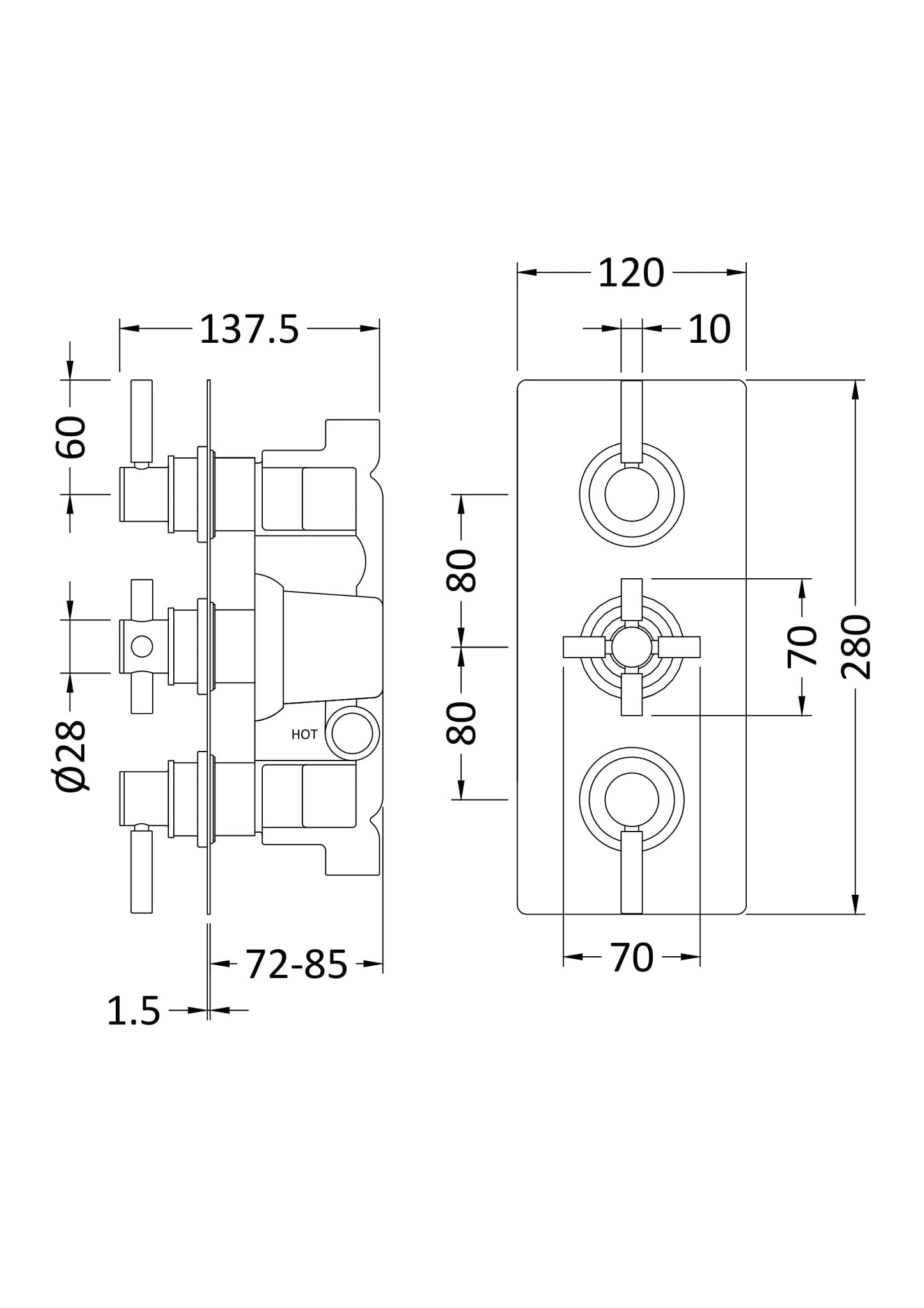 Hudson Reed Triple Thermostatic Shower Valve With Diverter