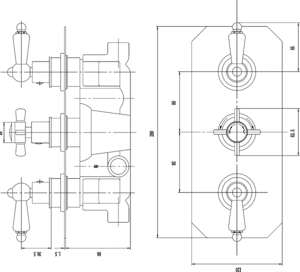 NUIE Triple Thermostatic Shower Valve