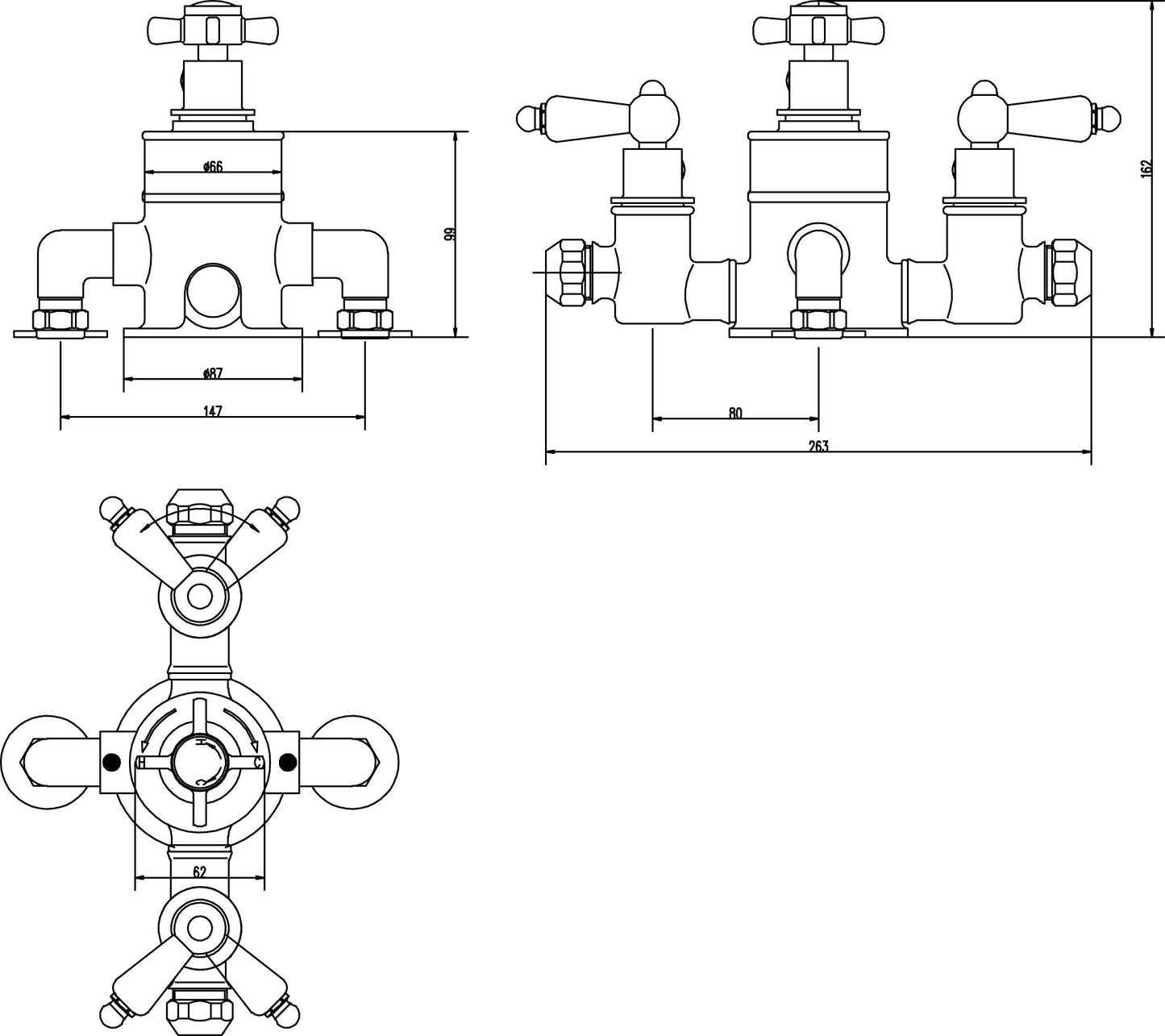 NUIE Triple Thermostatic Shower Valve