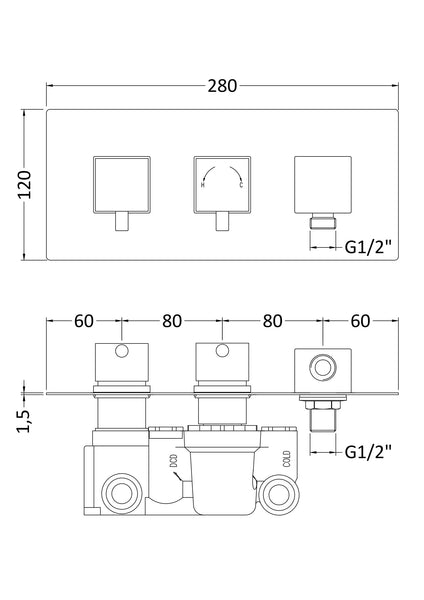 NUIE Twin Thermostatic Shower Valve With Diverter