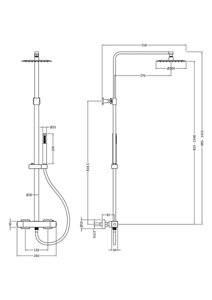 Hudson Reed Square Brass Thermostatic Bar Valve & Shower Kit