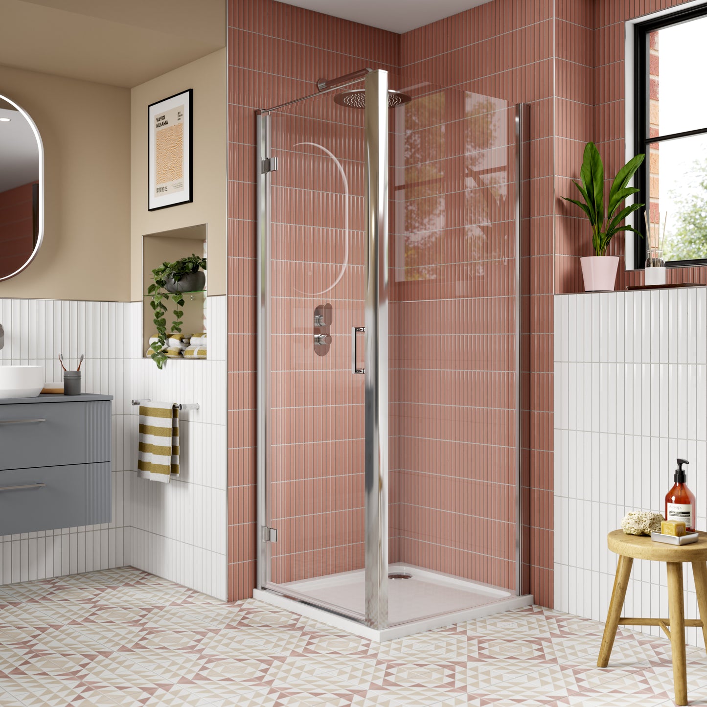 NUIE 900mm Hinged Shower Door- Chrome