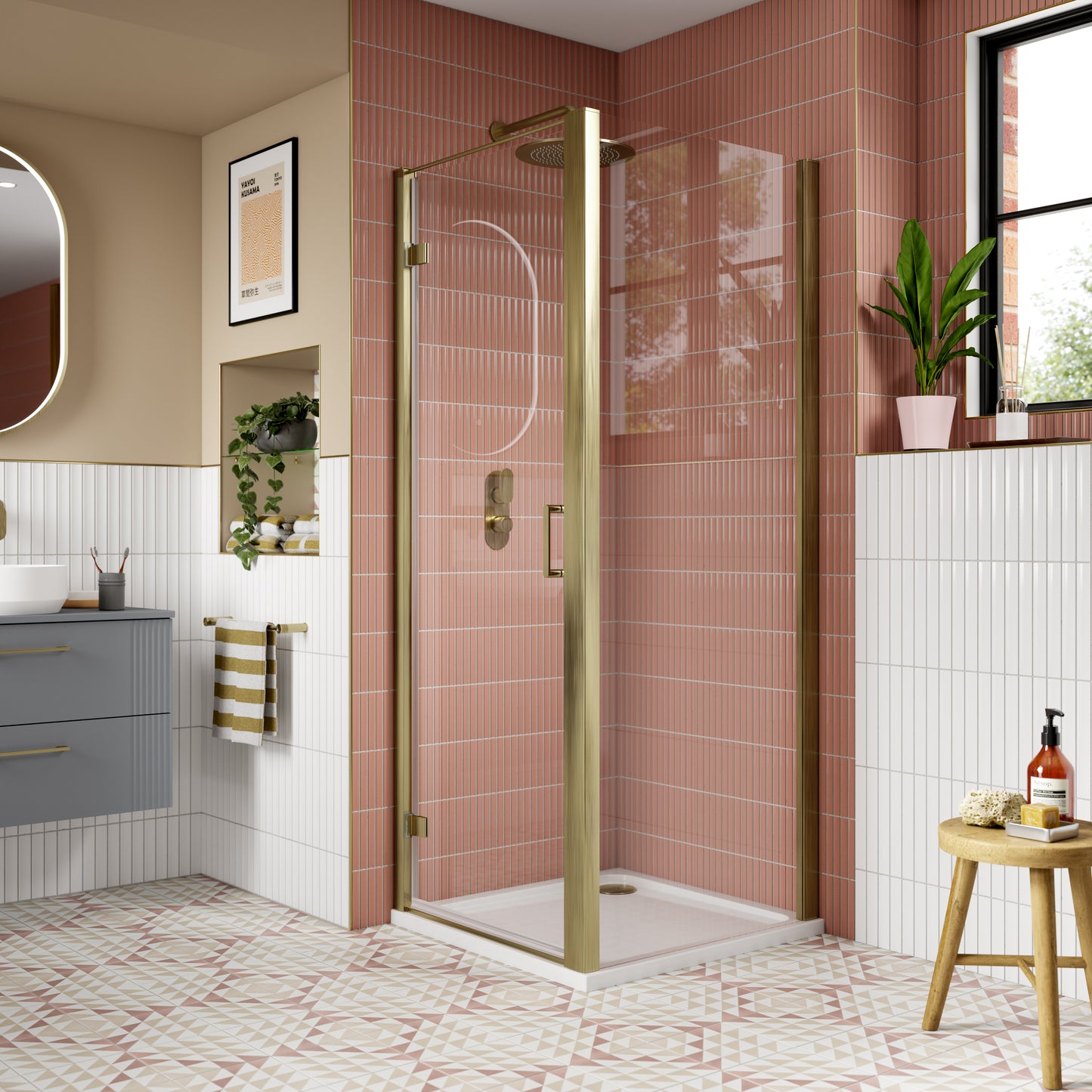 NUIE 800mm Hinged Shower Door- Brushed Brass