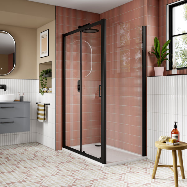NUIE 1700mm Sliding Shower Door - Matt Black