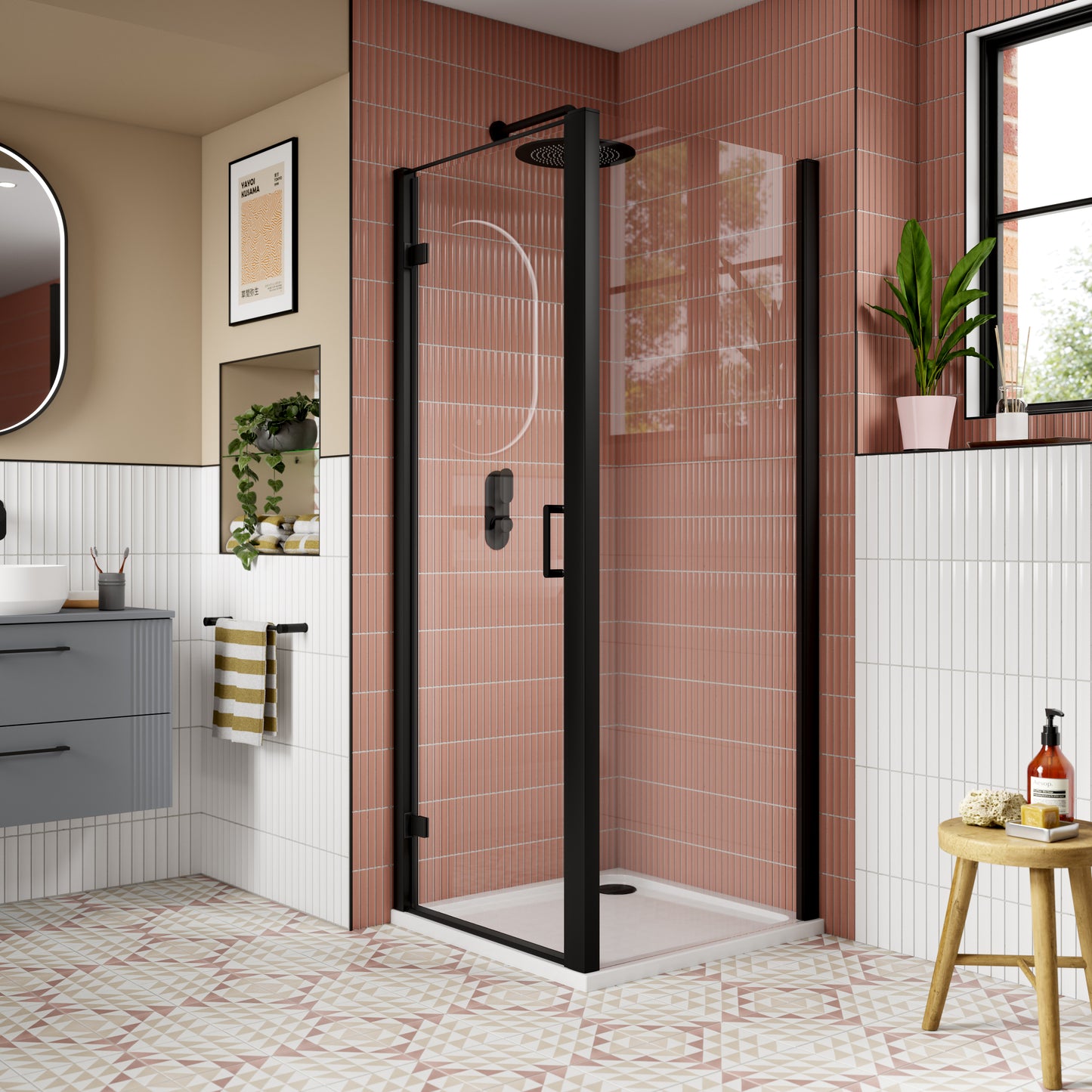 NUIE 900mm Hinged Shower Door- Matt Black