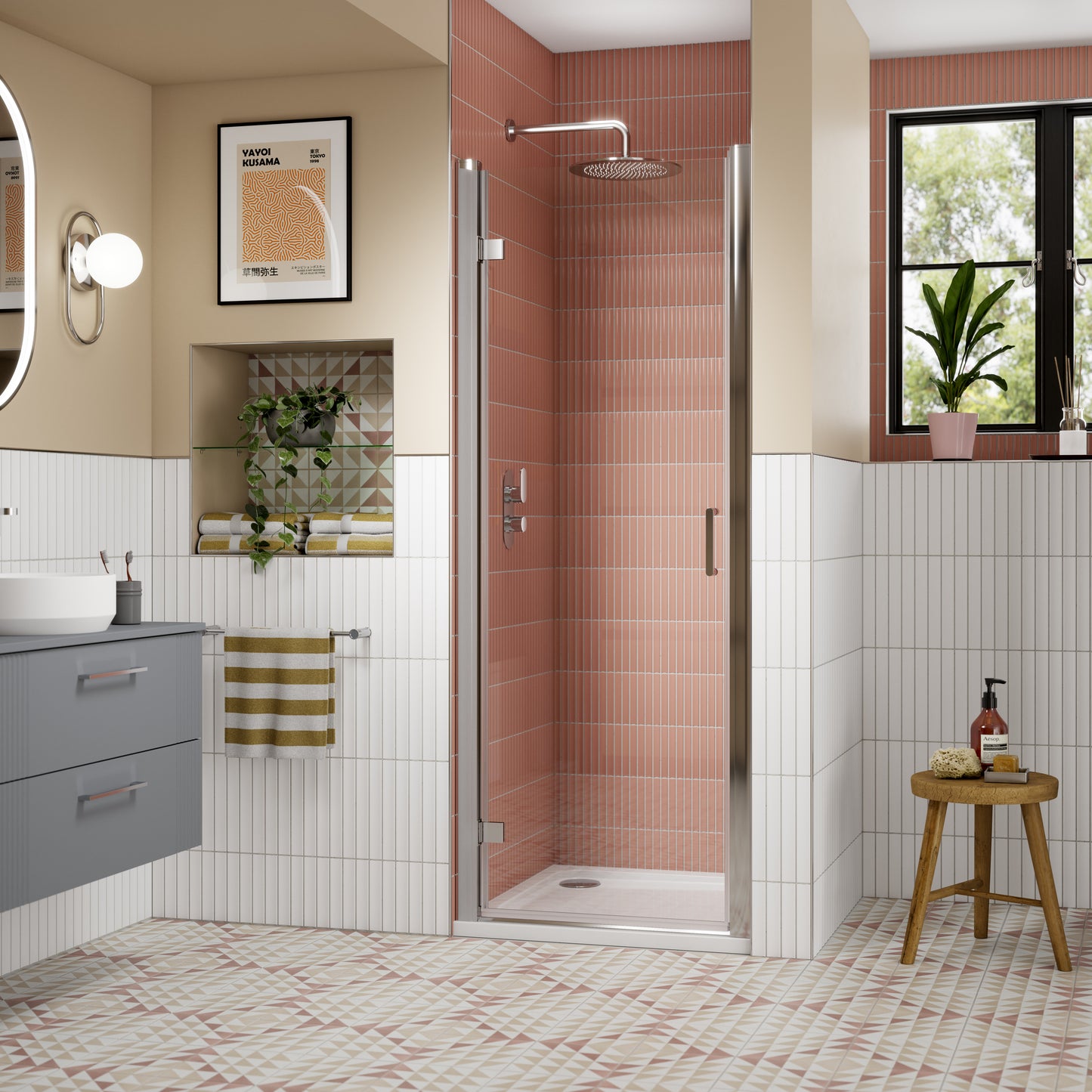 NUIE 900mm Hinged Shower Door- Chrome