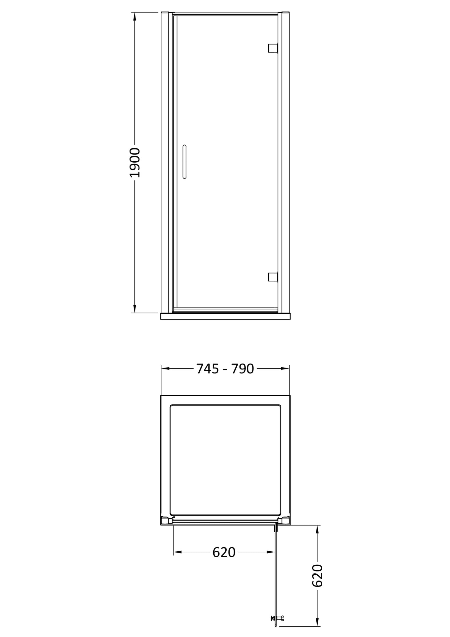 NUIE 800mm Hinged Shower Door- Brushed Brass