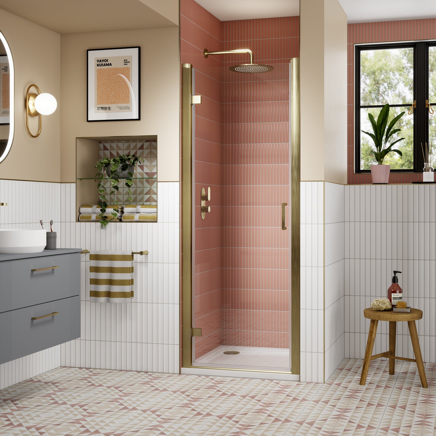 NUIE 800mm Hinged Shower Door- Brushed Brass