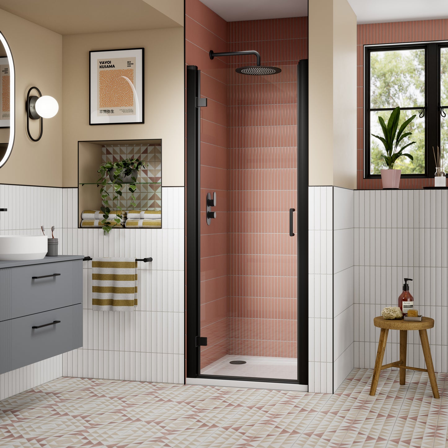 NUIE 800mm Hinged Shower Door- Matt Black