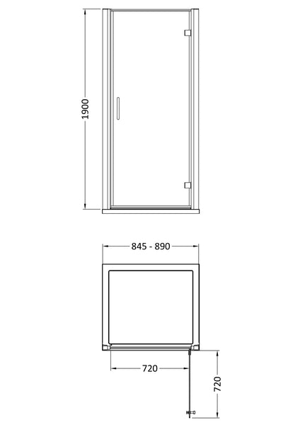 NUIE 900mm Hinged Shower Door- Chrome