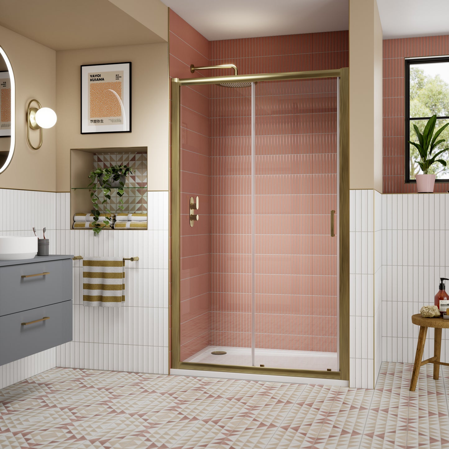 NUIE 1200mm Sliding Shower Door - Brushed Brass