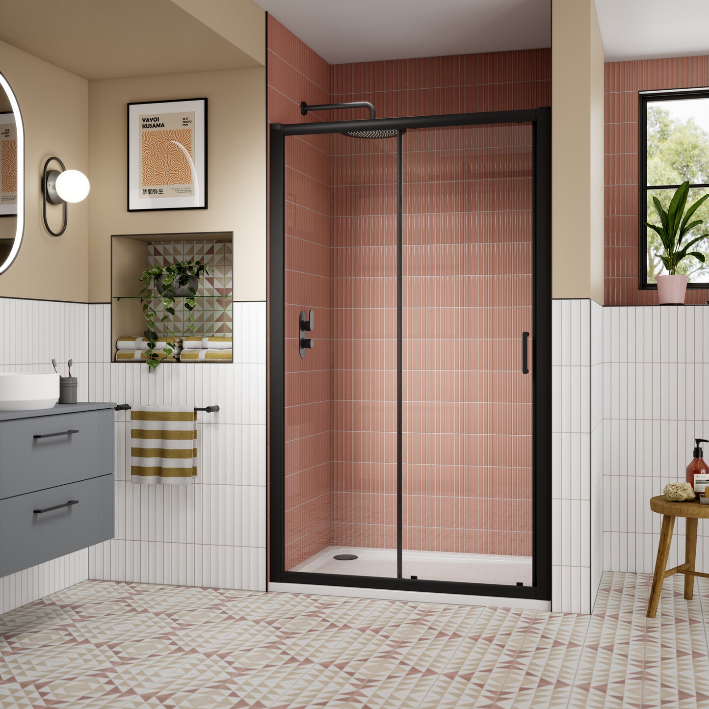 NUIE 1700mm Sliding Shower Door - Matt Black