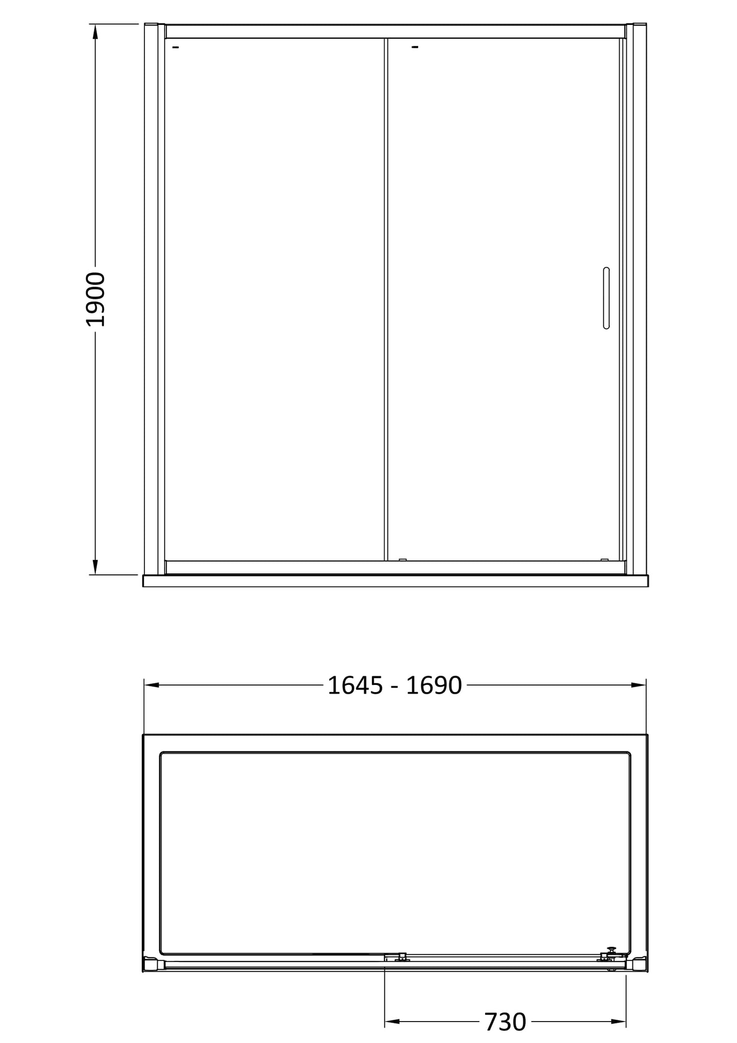 NUIE 1700mm Sliding Shower Door - Brushed Brass