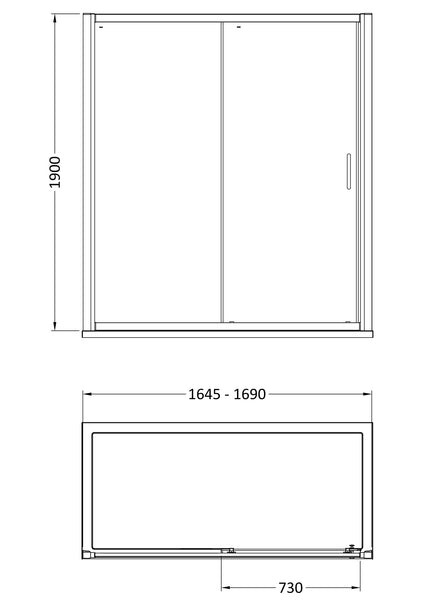 NUIE 1700mm Sliding Shower Door - Matt Black