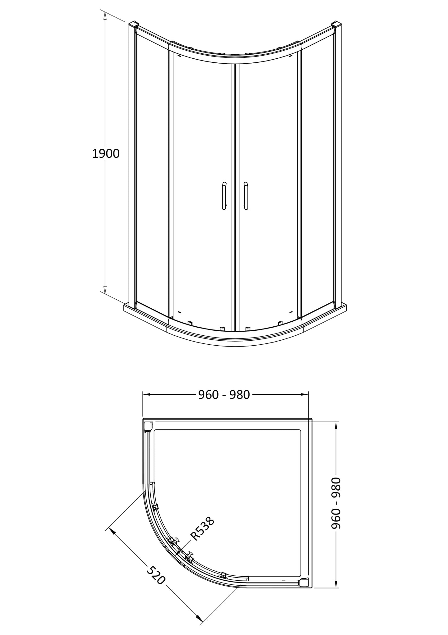 NUIE 1000mm x 1000mm Quadrant - Brushed Brass