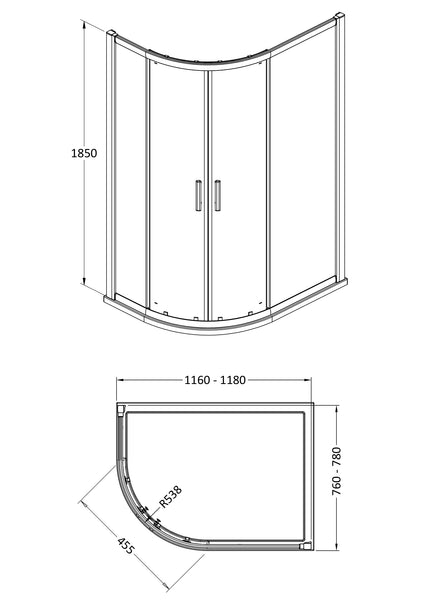 Hudson Reed Pacific 1200 x 800mm Offset Quadrant