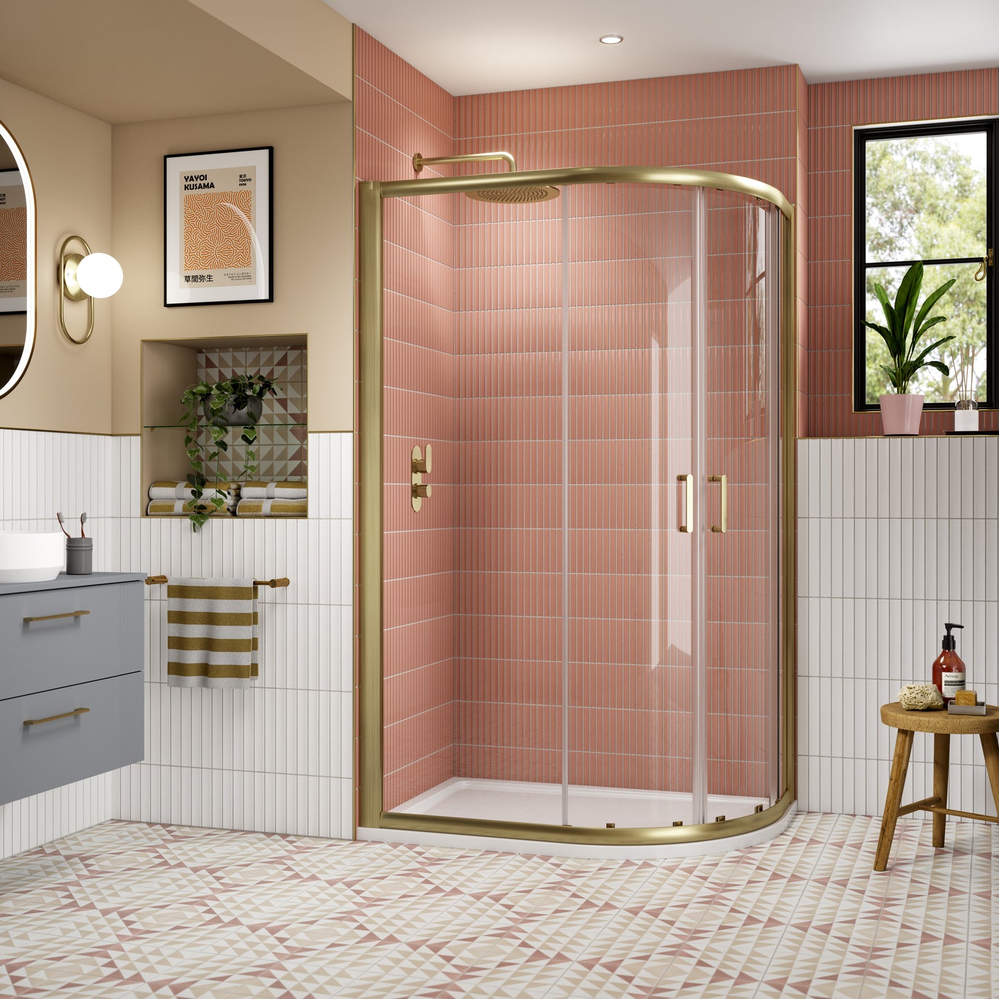 NUIE 1200mm x 800mm Offset Quadrant - Brushed Brass