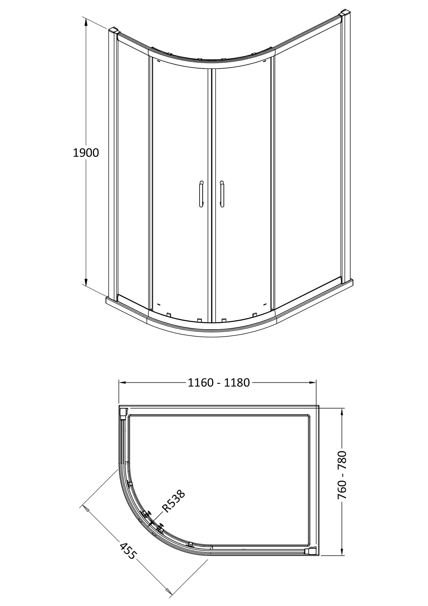 NUIE 1200mm x 800mm Offset Quadrant - Brushed Brass