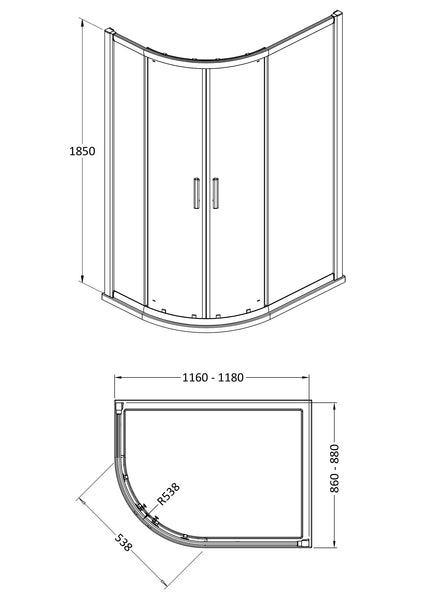 Hudson Reed Pacific 1200 x 900mm Offset Quadrant