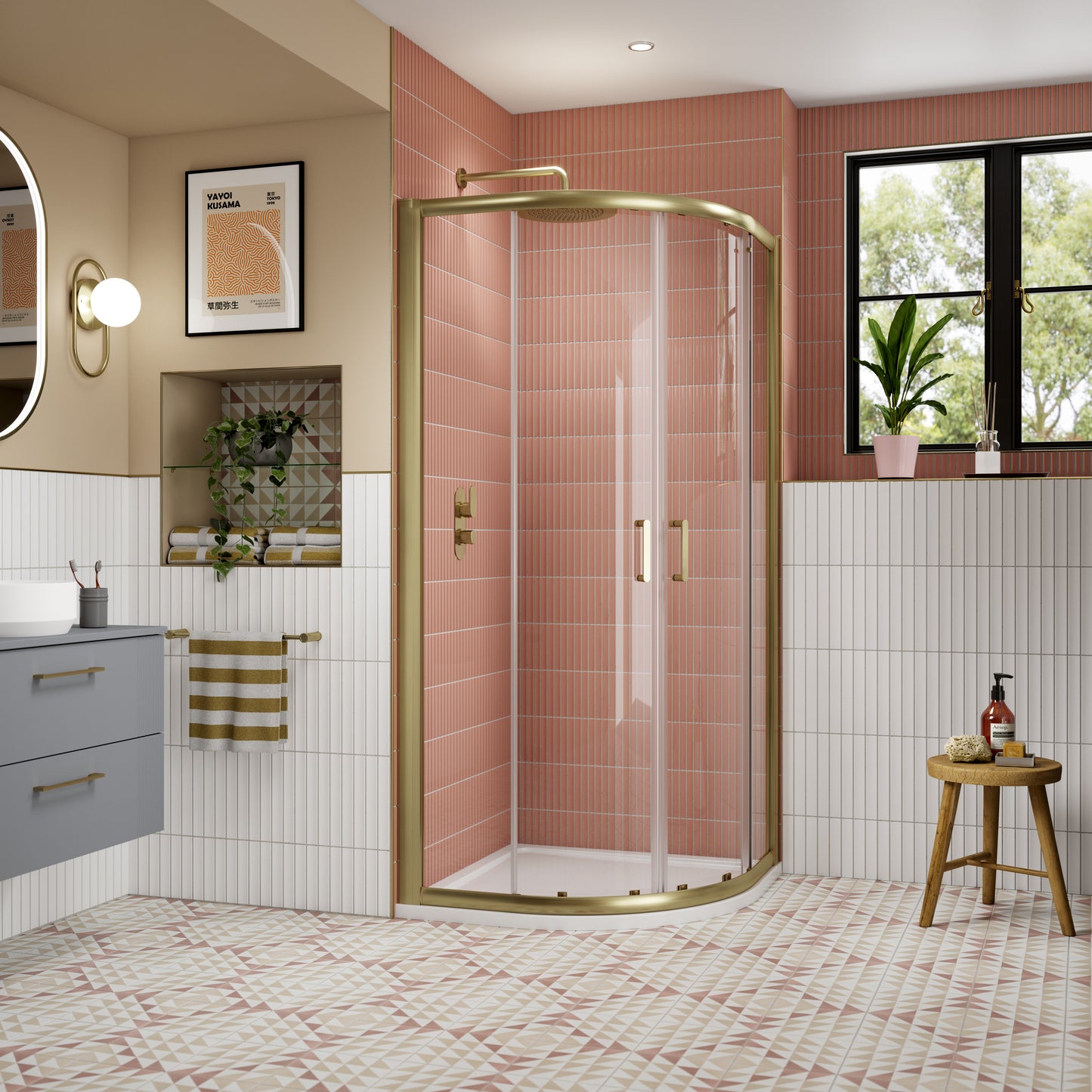 NUIE 900mm x 900mm Quadrant - Brushed Brass