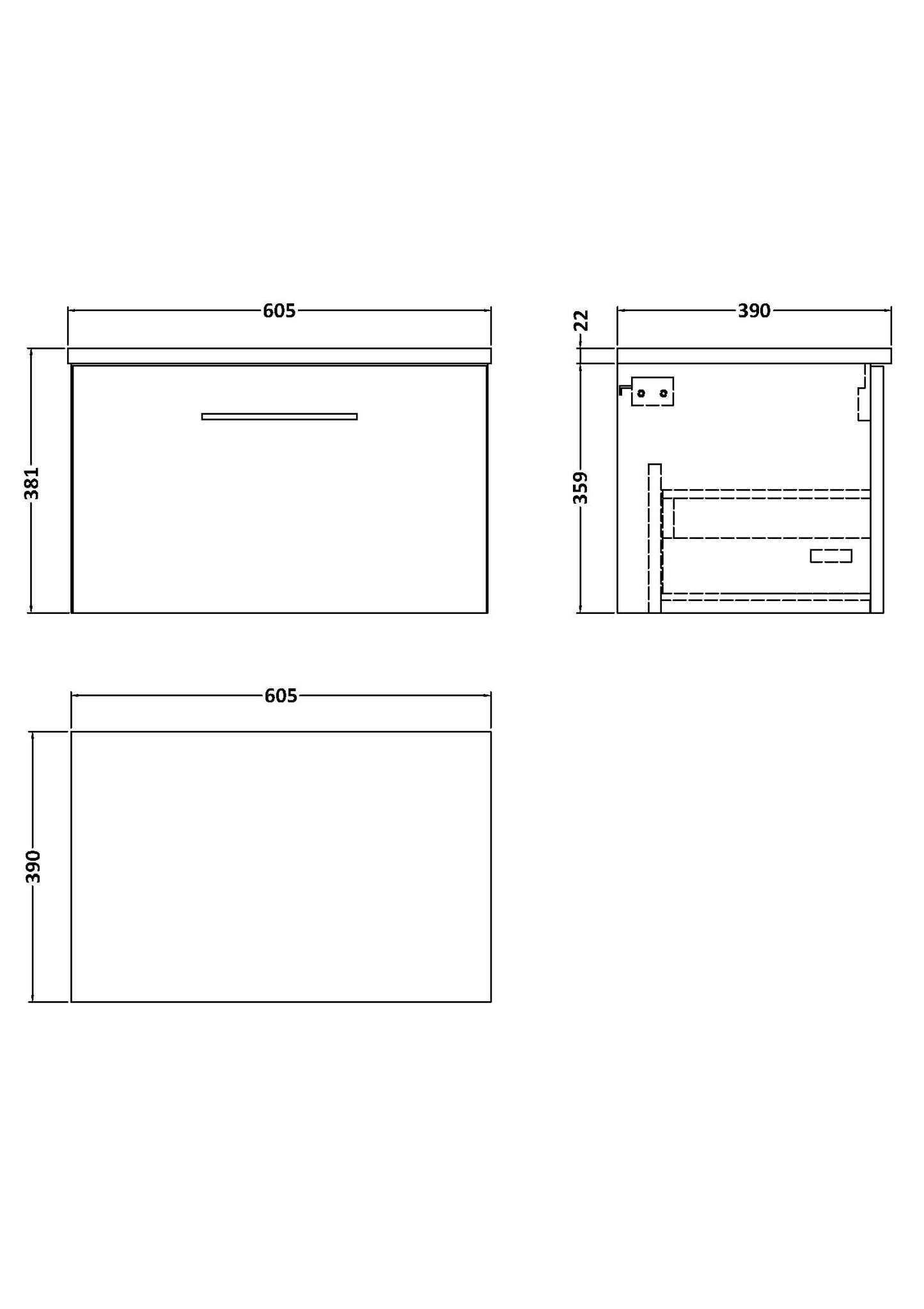 NUIE 600mm Wall Hung 1 Drawer Vanity & Laminate Top