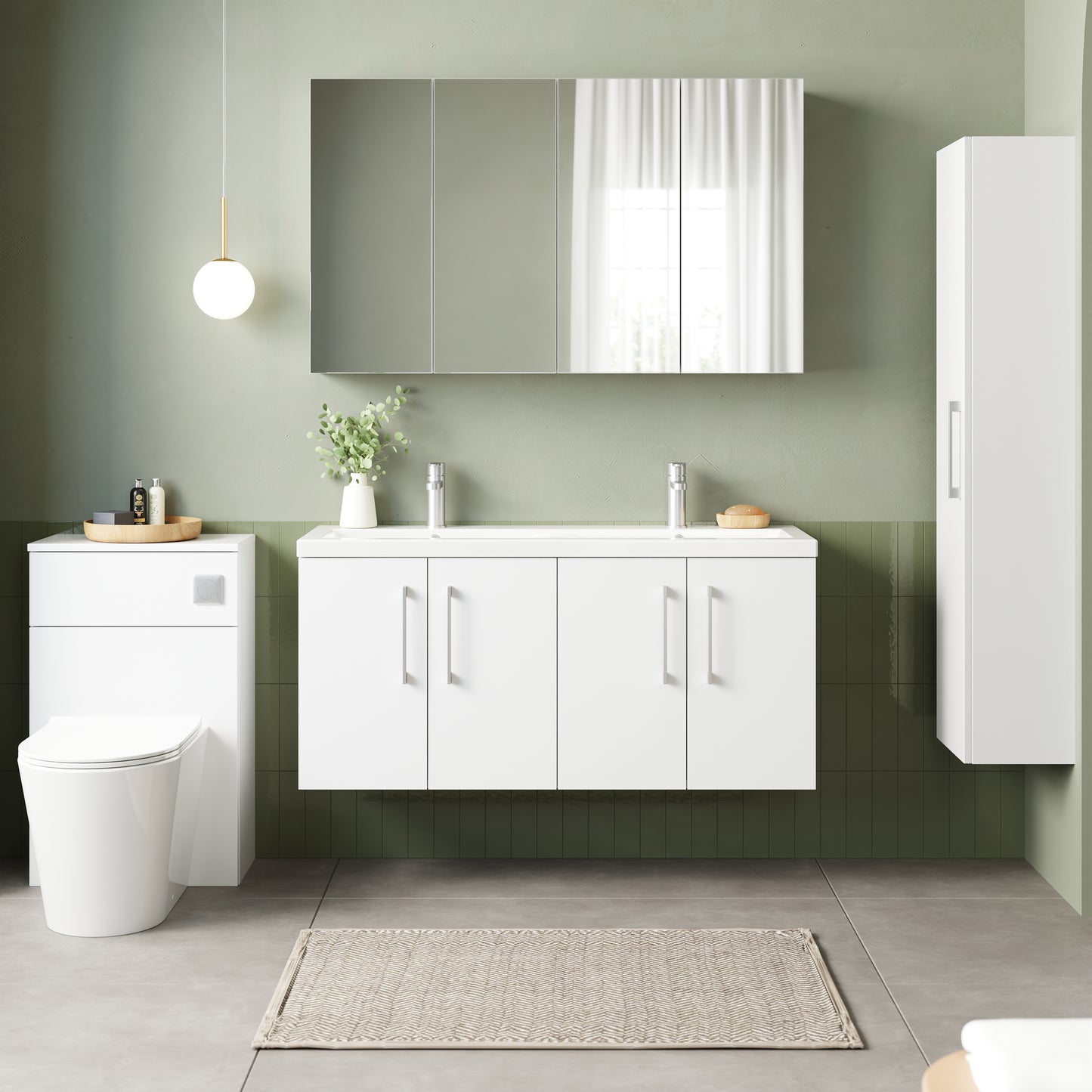 NUIE 1200mm Wall Hung 4 Door Vanity & Double Basin