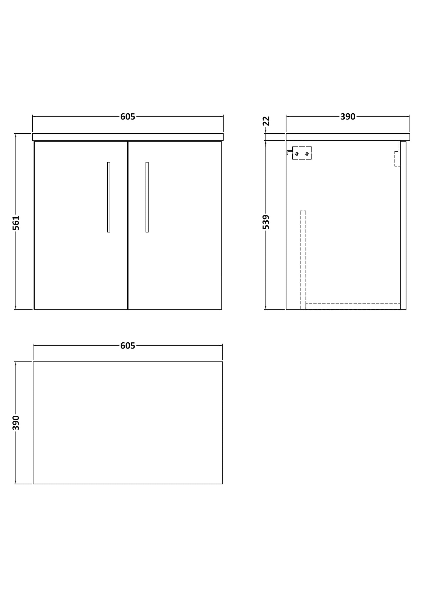 NUIE 600mm Wall Hung 2 Door Vanity & Laminate Top