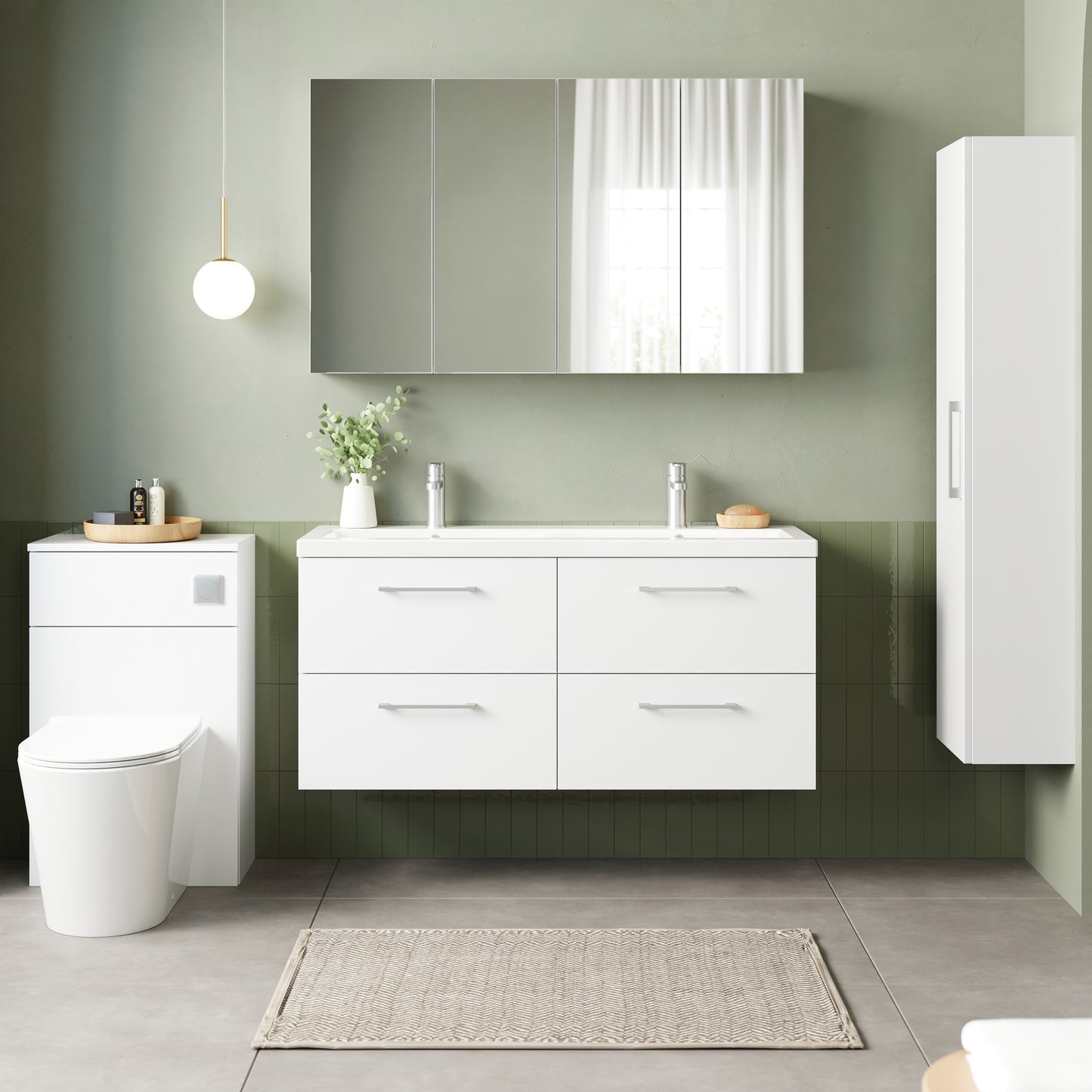 NUIE 1200mm Wall Hung 4 Drawer Vanity & Double Basin