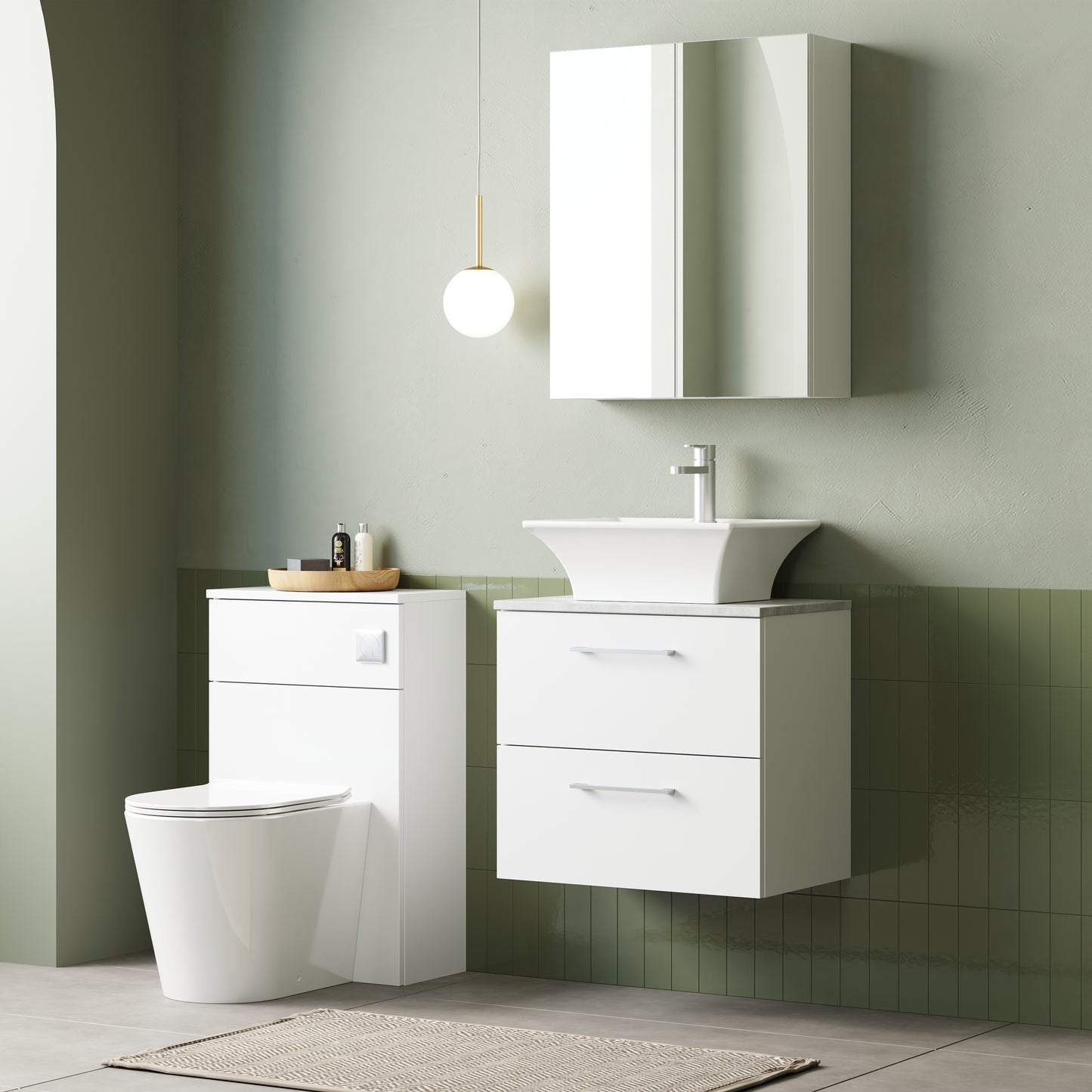 NUIE 600mm Wall Hung 2 Drawer Vanity & Laminate Top