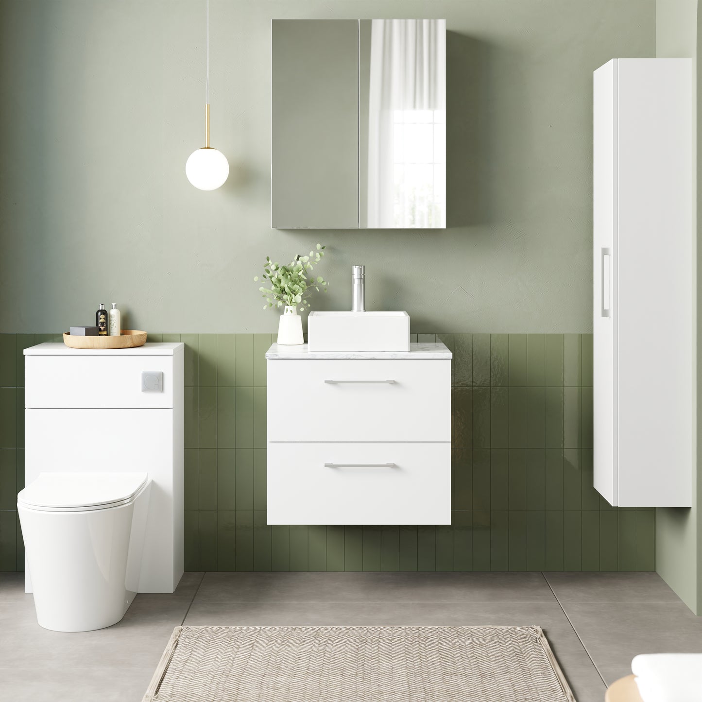 NUIE 600mm Wall Hung 2-Drawer Vanity & Laminate Worktop