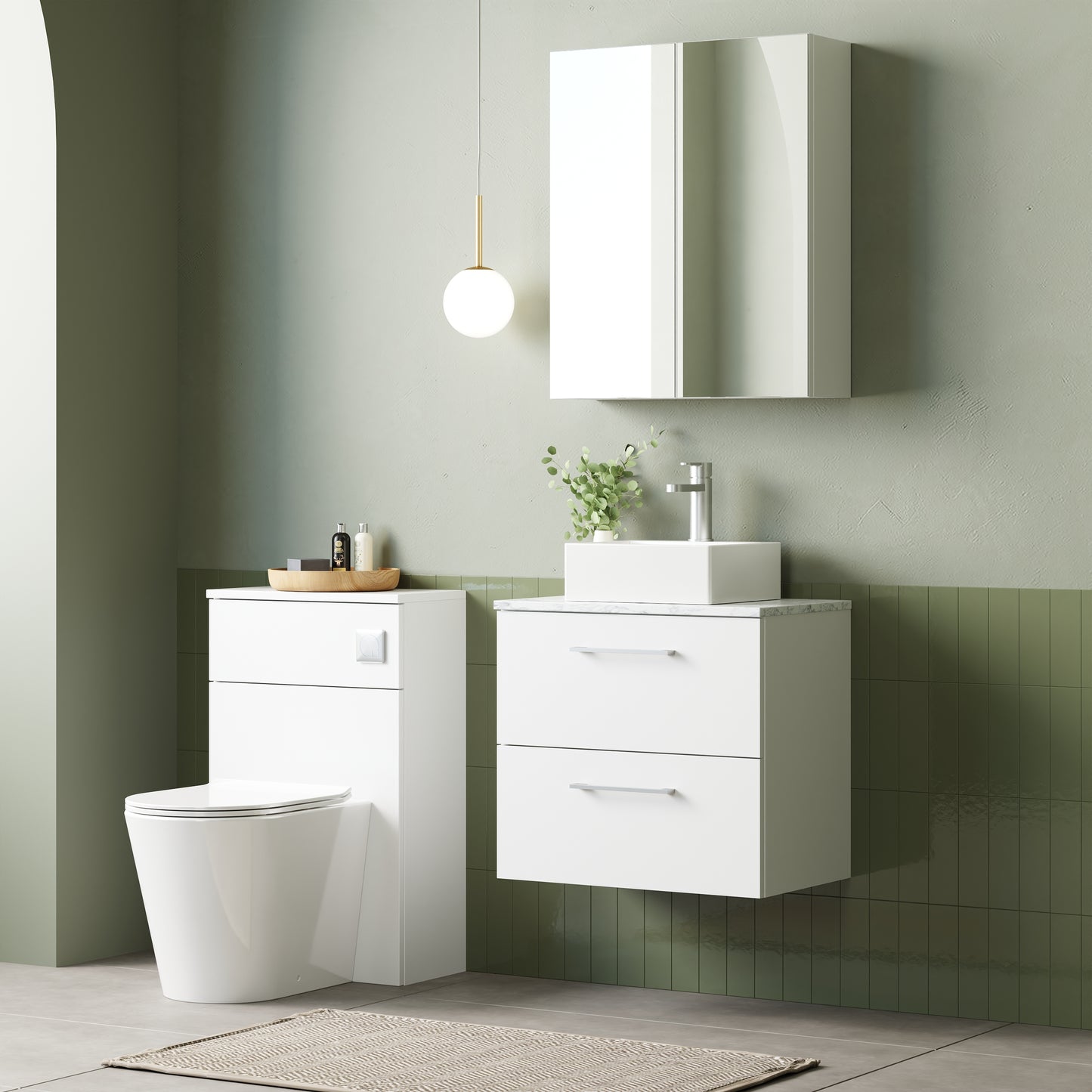 NUIE 600mm Wall Hung 2-Drawer Vanity & Laminate Worktop