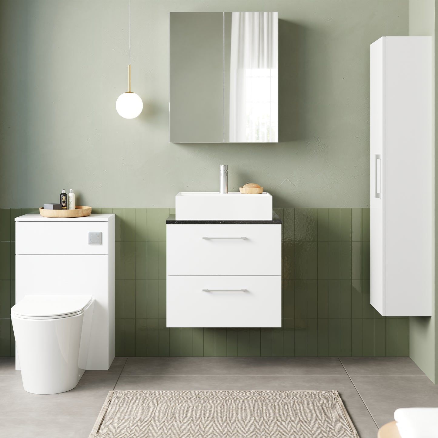 NUIE 600mm Wall Hung 2 Drawer Vanity & Laminate Top
