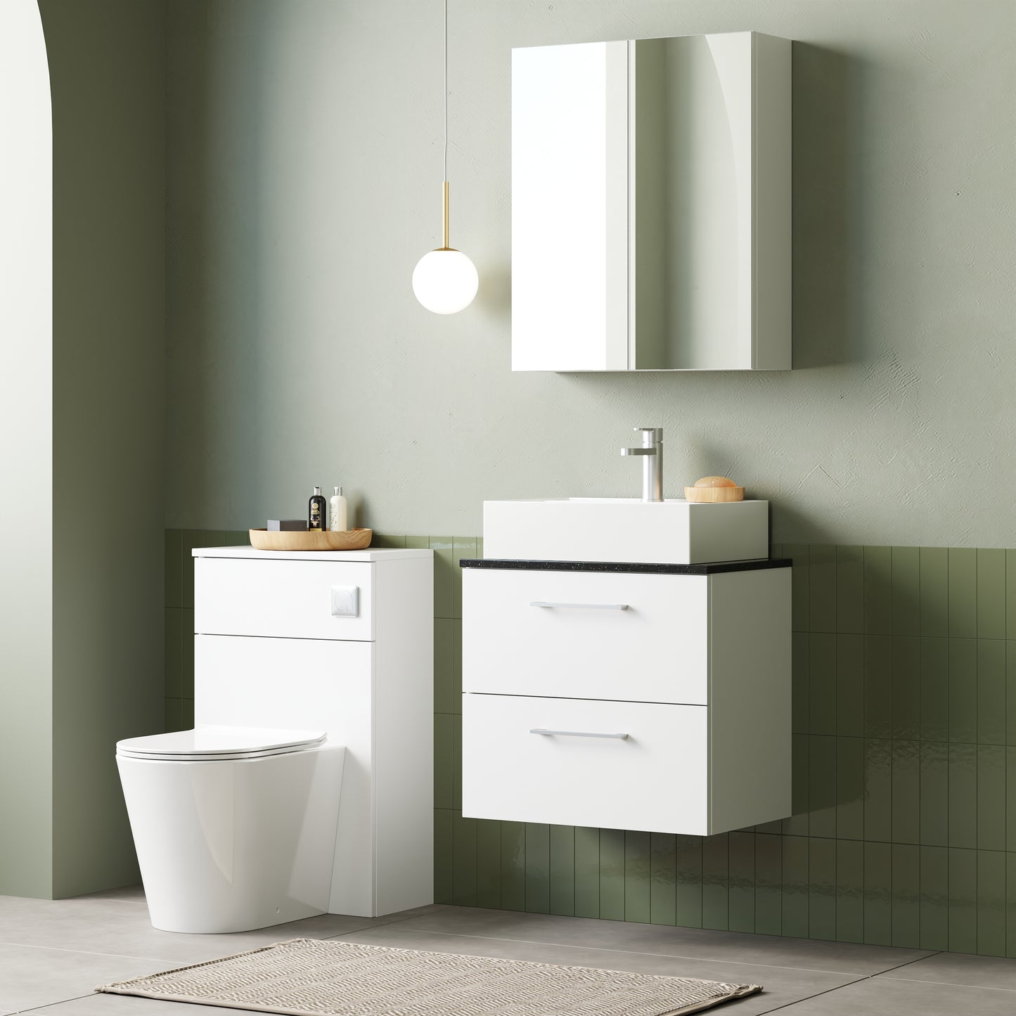 NUIE 600mm Wall Hung 2 Drawer Vanity & Laminate Top