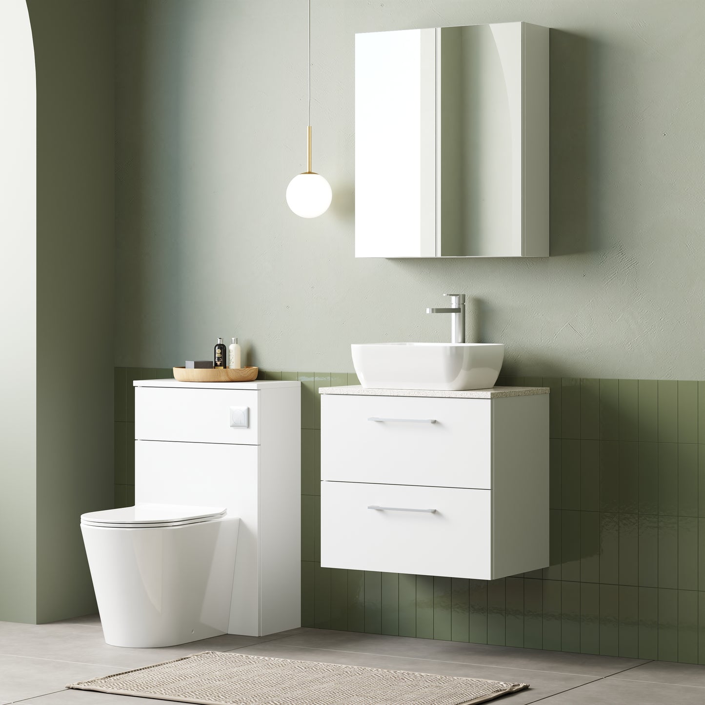 NUIE 600mm Wall Hung 2 Drawer Vanity & Laminate Top