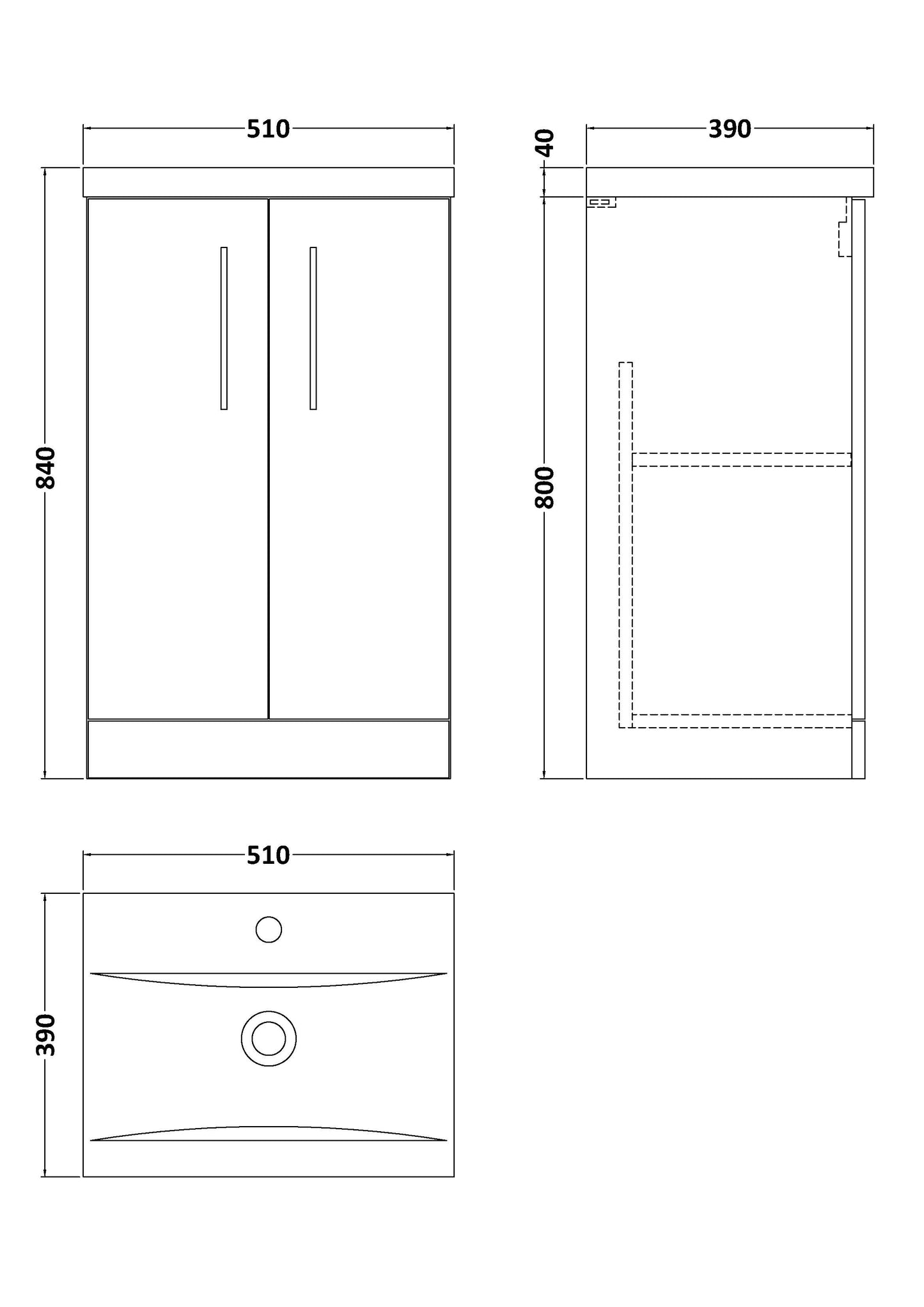 NUIE 500mm Floor Standing 2 Door Vanity & Basin 1