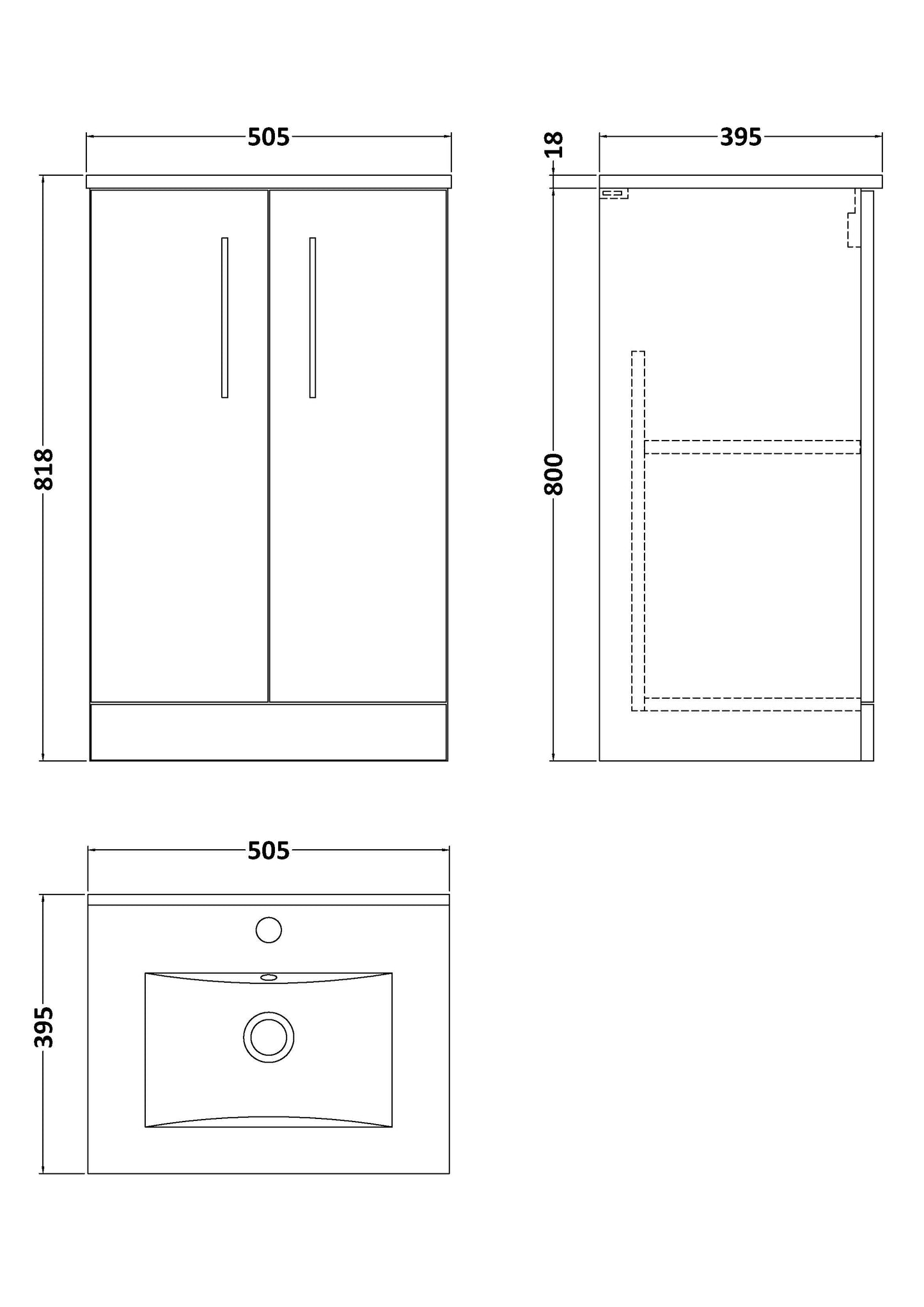 NUIE 500mm Floor Standing 2 Door Vanity & Basin 2